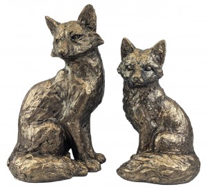 Bronze Effect Fox Sculpture Pair - 30cm