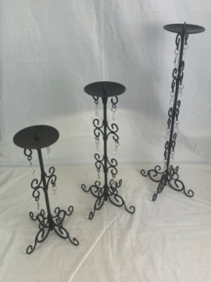 Set Of 3 Metal Candle Sticks - Black
