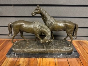 Pair Of Horses Cast Bronze Sculpture On Marble Base 53cm *Ex Display*