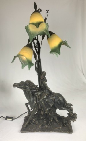 Lady Horse Lamp with 3 Amber/Green Shades 