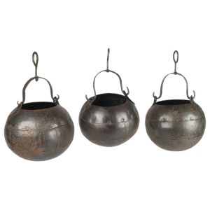 Set of 3 Hanging Rusty Metal Pots