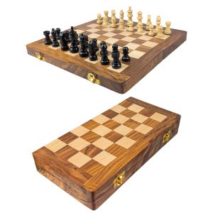 Sheesham Wood - Folding Chess Board with Pieces 30cm
