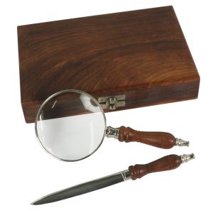 21cm Magnifying Glass & Letter Opener with Box Sheesham Wood 