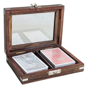 Double Cards Box (Glass Lid) Sheesham Wood - 16cm