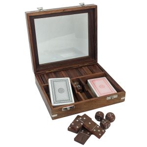 Double Card, Dice & Domino Box (Glass Lid) 20cm
