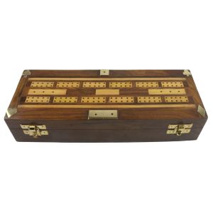 Sheesham Wood Multi Game Set - Cribbage, Dominos, Dice & Cards 25cm