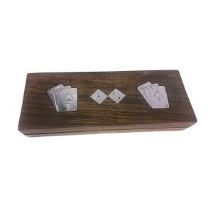 Sheesham Wood Double Card Box with Dice (2 packs of cards) 24cm