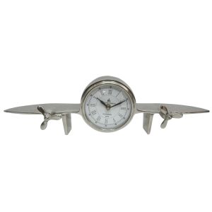 Nickel Finish Aeroplane Design Table Clock - 45cm