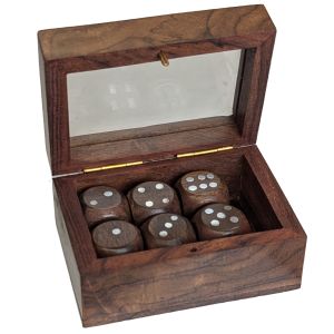 6 Dice In Sheesham / Glass Box - 9cm