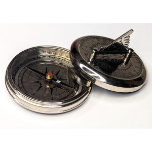 Nickel Plated Sundial - Compass Paperweight - 7.5cm