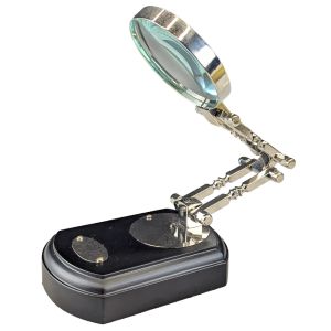 Folding Magnifying Glass Nickel Finish On Wooden Base - 18cm