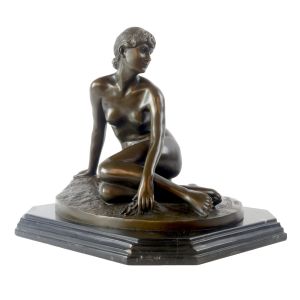 Nude Lady Foundry Cast Bronze Sculpture On Marble Base 36cm