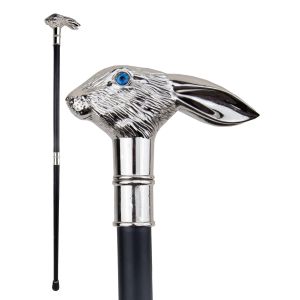 Silver Hare Blue Eyed Swagger Cane / Walking Stick - 93cm