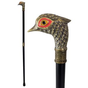 Brass Finish Pheasant Red / Orange Eyed Swagger Cane / Walking Stick  - 91cm
