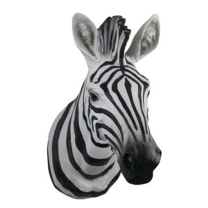 B/W Zebra Head Wall Art Faux Taxidermy - 46cm