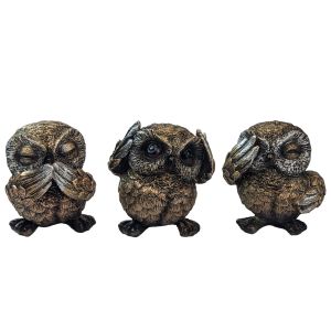 Set of 3 No Evil Owls - 8cm