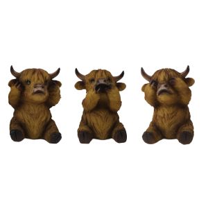 Set of 3 No Evil Highland Cows - 8cm