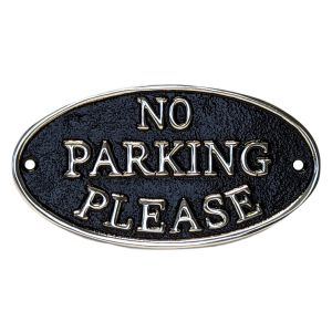No Parking Please Sign - Polished Aluminium 17cm