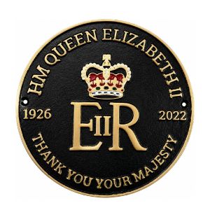 ER HM Queen Elizabeth Plaque - Cast Aluminium Ø24cm