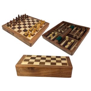 Chess And Backgammon Magnetic - Sheesham Wood - 25.5cm