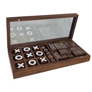 Multi Game Set - Domino, Dice and Tic Tac Toe - Shesham Wood  - 23.5cm