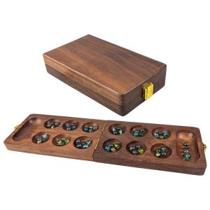 Folding Mancala With Glass Balls - 41cm - Sheesham Wood