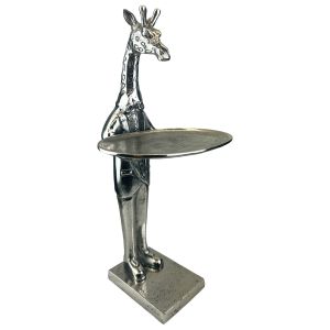 Giraffe With Plate - 100cm Nickel Plated Aluminium