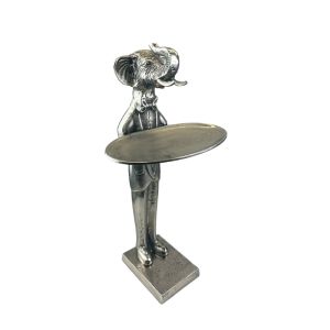 Elephant With Plate - 50cm Nickel Plated Aluminium