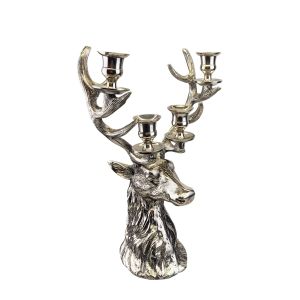 Stag Head Taper 4-Tier Candle Holder 40cm - Nickel Plated Aluminium