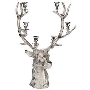 Stag Head Taper 6-Tier Candle Holder 89cm - Nickel Plated Aluminium