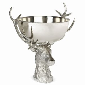 Stag Head Stand with With Cast Bowl - 48cm Nickel Plated Aluminium