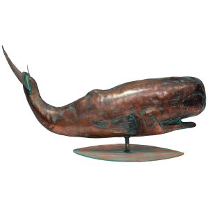 59cm Aged Copper/Verdigris Finish 3D Whale Statue On Heavy Metal Base