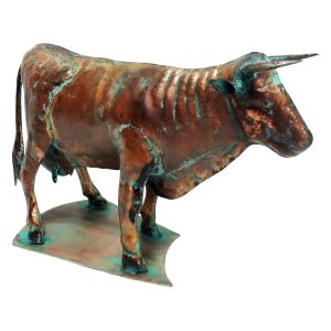 53.5cm Aged Copper/Verdigris Finish 3D Cow Statue On Heavy Metal Base