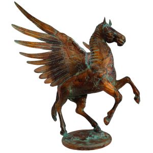 85cm Aged Copper/Verdigris Finish 3D Pegasus Statue On Heavy Metal Base