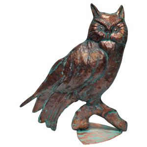 47cm Aged Copper/Verdigris Finish 2D Owl Statue On Heavy Metal Base