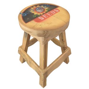 Large Rustic Wooden Stool Sunflower Design - 42cm