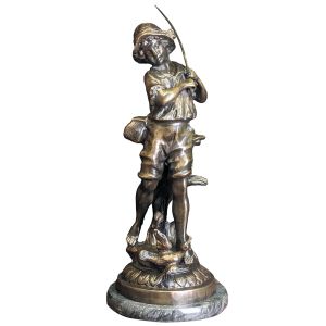 Bronze Boy Fishing Marble Base 45cm