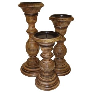 Mango Wood Candle Holders Set Of 3
