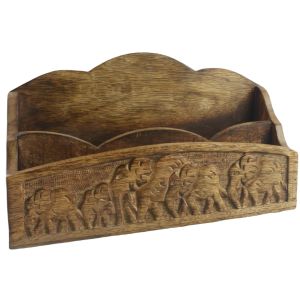 Mango Wood Elephant Design Letter Rack 30cm