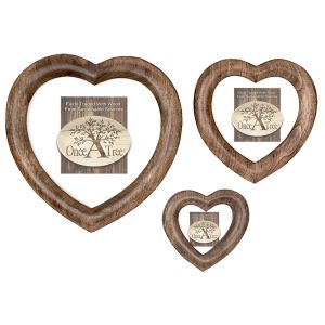 Mango Wood Set/3 Free Standing or Hanging Heart Photo Frame 30cm
