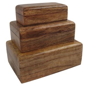 Mango Wood Set Of 3 Plain Oblong Boxes 23cm