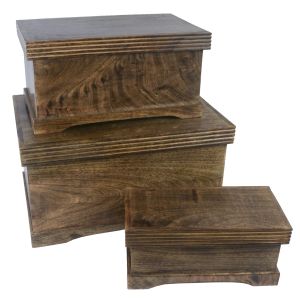 Mango Wood Set Of 3 Plain Boxes Large 46.5cm