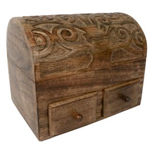 Mango Wood Tree Of Life Dome Top Box with 2 Drawers 25.5cm