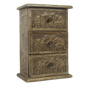 Mango Wood 3 Drawer Elephant Chest 28cm