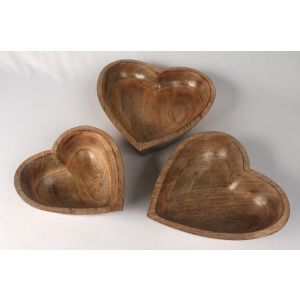 Mango Wood Set of 3 Heart Bowls