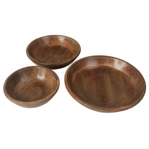 Mango Wood Set of 3 Round Bowls - 30.5 - 25.5 - 20.5cm Diameter