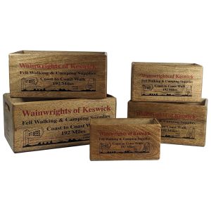 Set of 5 Mango Wood Wainwrights of Keswick Crates 34cm