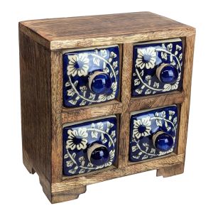 Ceramic 4 Drawer Almirah Mango Wood - Dark Blue - 15cm