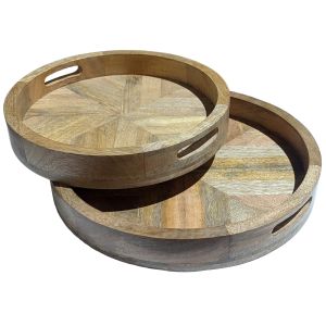 Set of 2 Round Mango Herringbone Circular Trays - 35.8cm