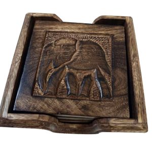 Set of 6 Wooden Elephant Coasters - 13cm